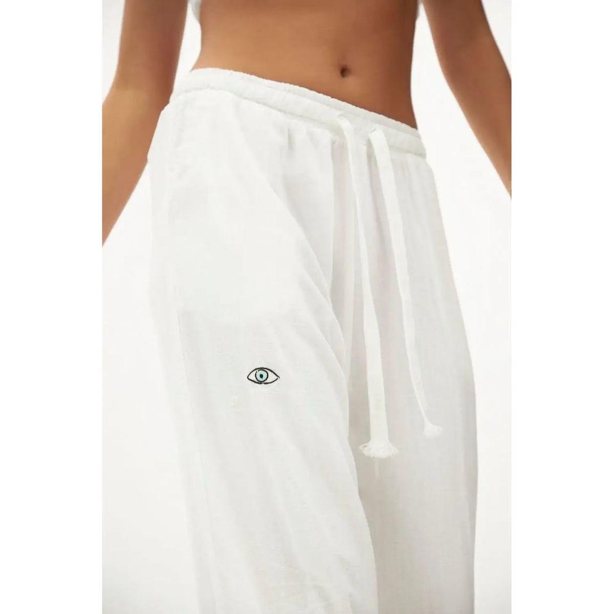 Woman Soft Linen Flared Pants- White TFU-TFU shop