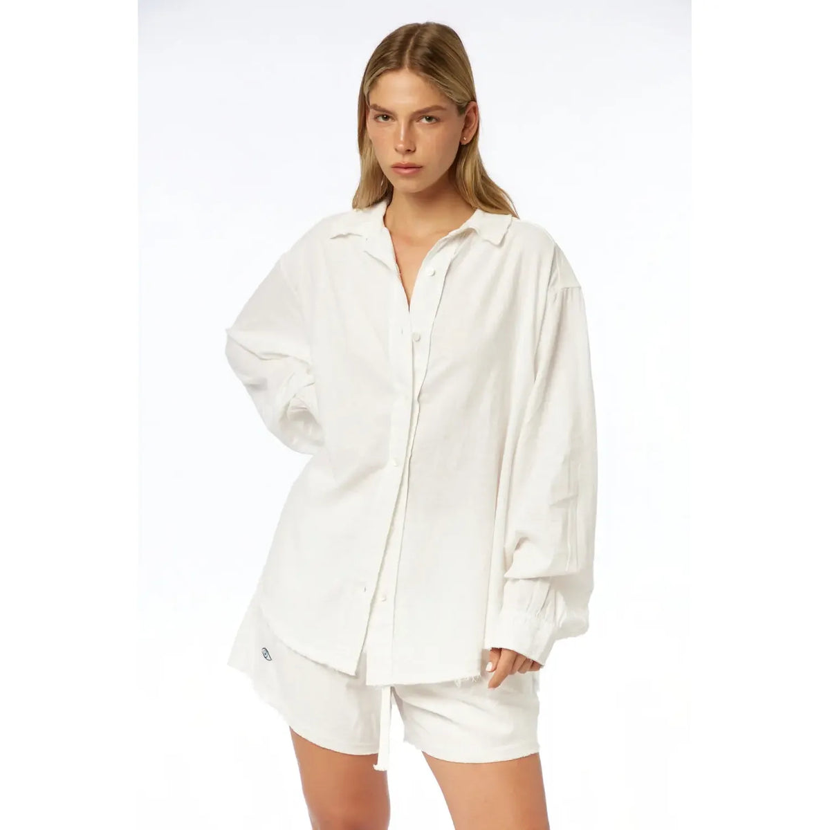 Women's PURE Oversized Linen Button-Up Shirt – White | TFU TFU