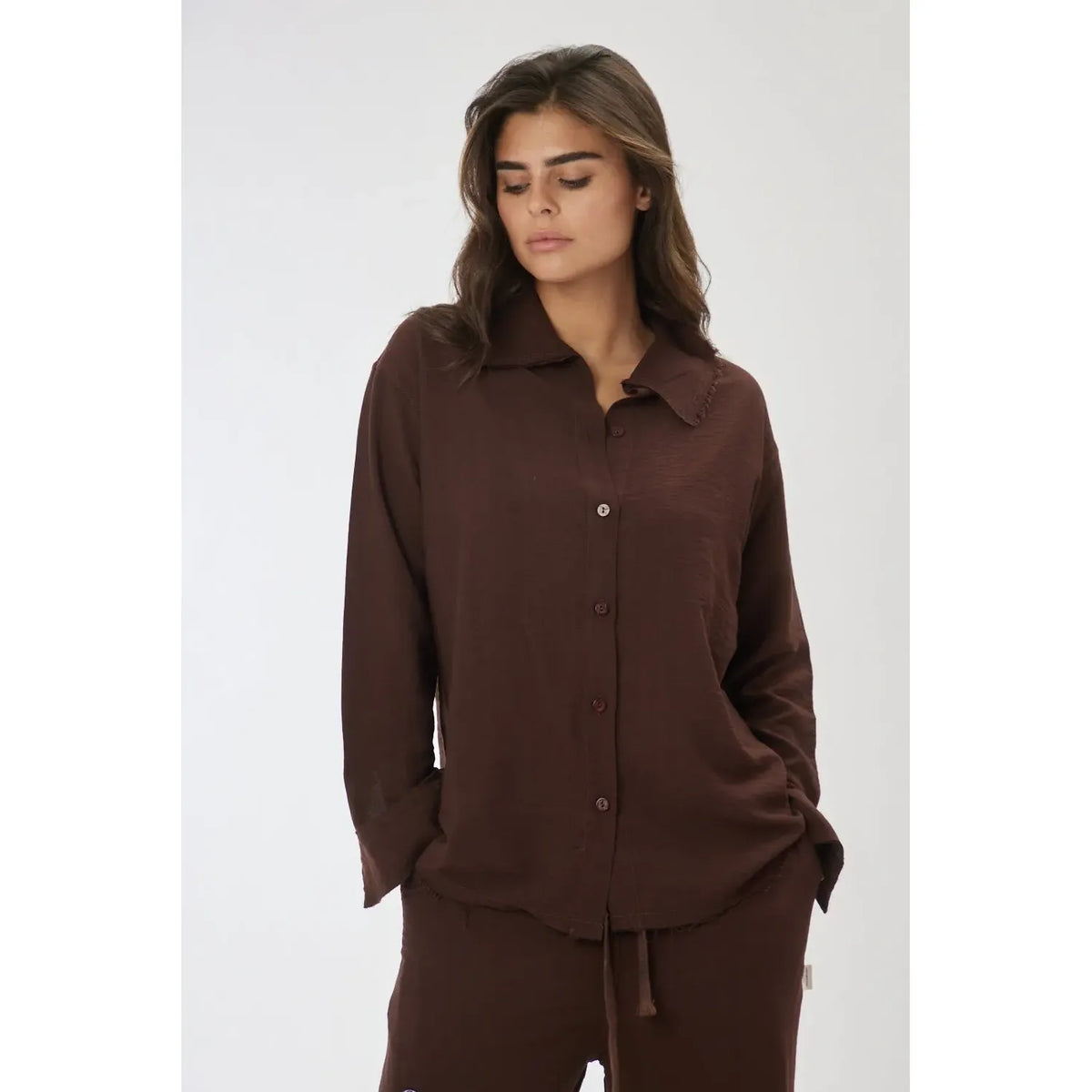 Woman Soft Linen Button-Up - Brown TFU-TFU shop