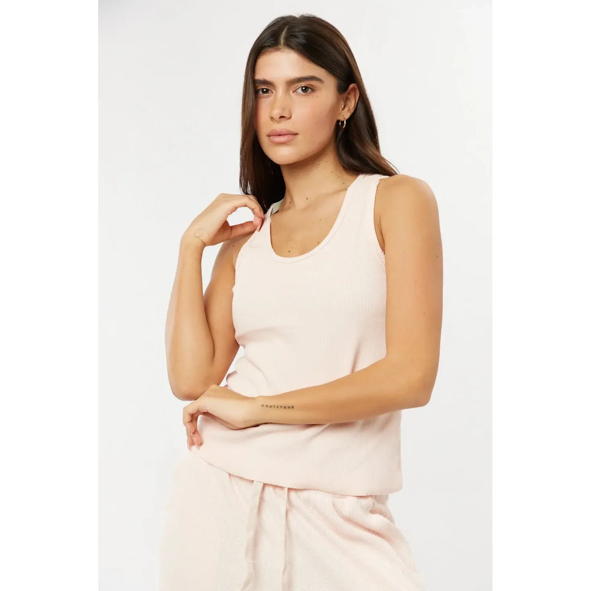 Classic RIB Tank in Peach, a light pink ribbed tank top