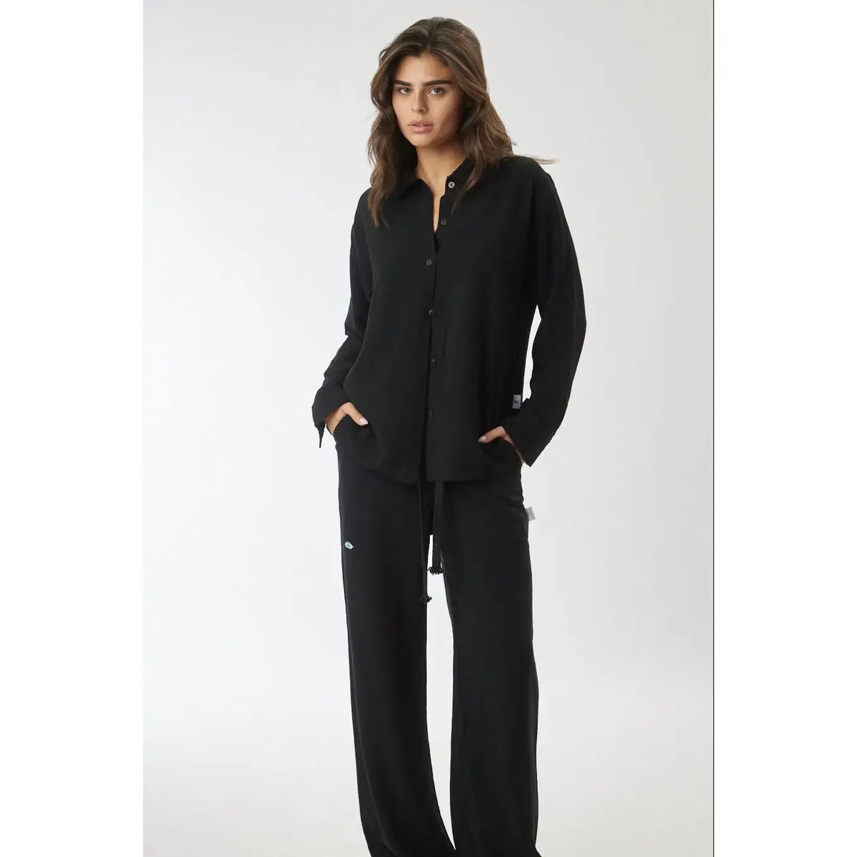 Woman Soft Linen Button-Up - Black TFU-TFU shop