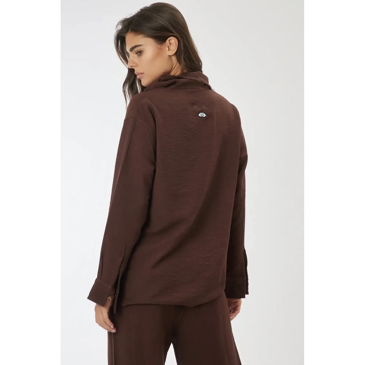 Woman Soft Linen Button-Up - Brown TFU-TFU shop
