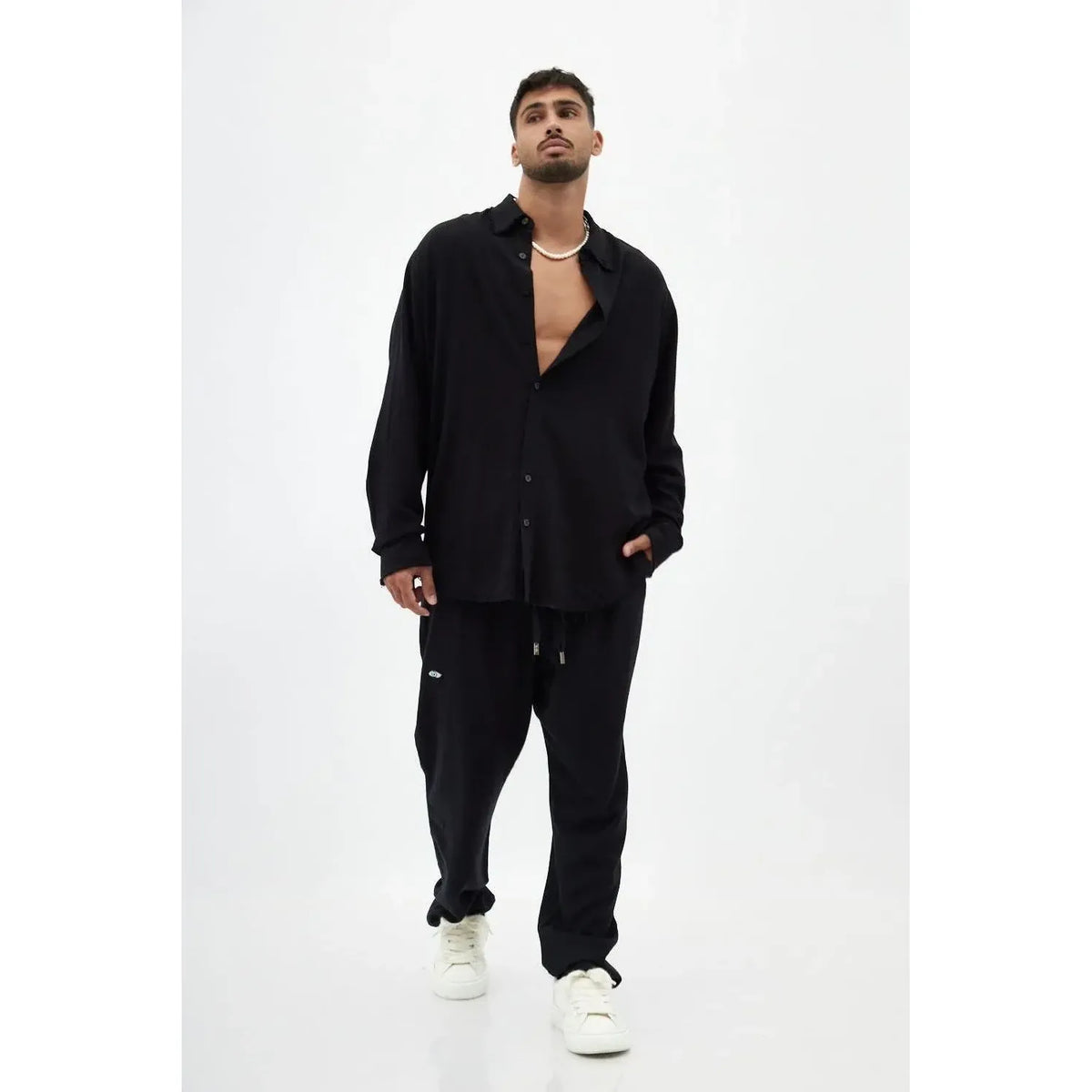 Soft Linen Long Sleeve Button-Up Shirt — Black TFU-TFU shop