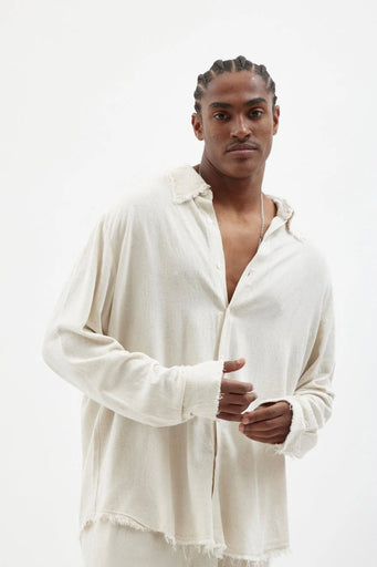 Soft Linen Long Sleeve Button-Up Shirt — Melange Stone TFU-TFU shop