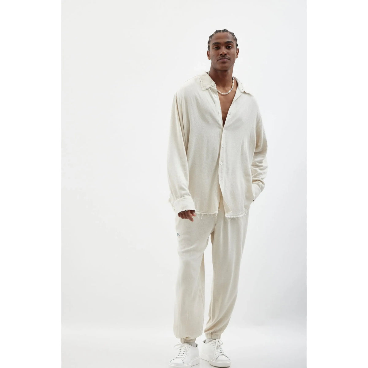 Soft Linen Long Sleeve Button-Up Shirt — Melange Stone TFU-TFU shop