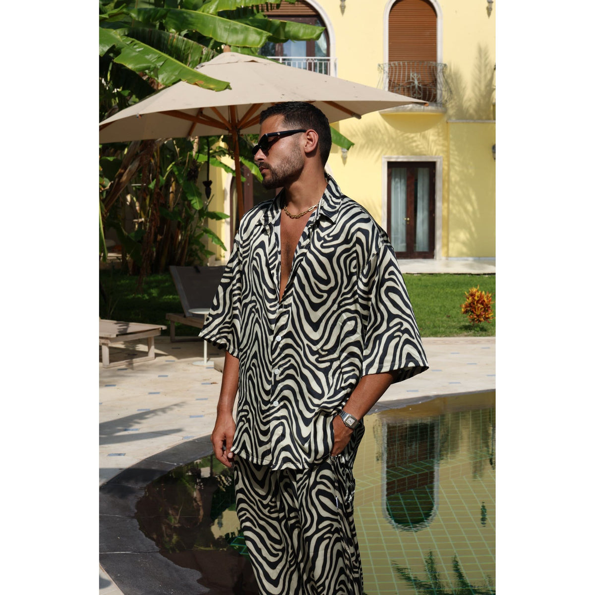 ZANZIBAR Satin Short-Sleeve Button-Up Shirt | TFU TFU