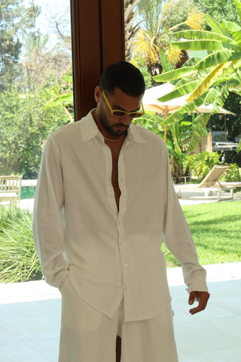 Soft Linen Long Sleeve Button-Up Shirt — Cream
