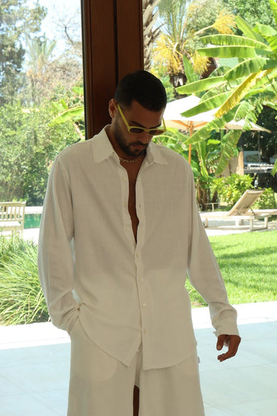 Soft Linen Long Sleeve Button-Up Shirt — Cream