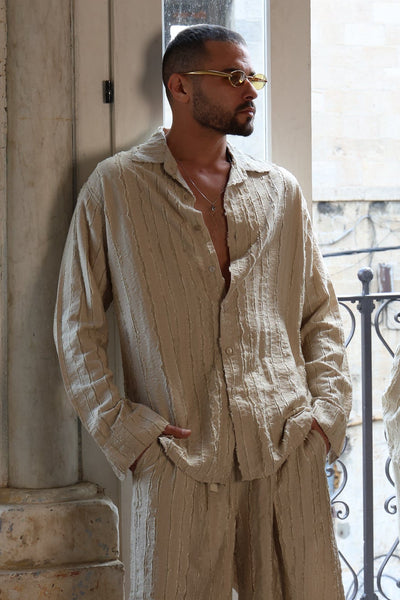 RIPS Long Sleeve Button-Up Shirt - Stone