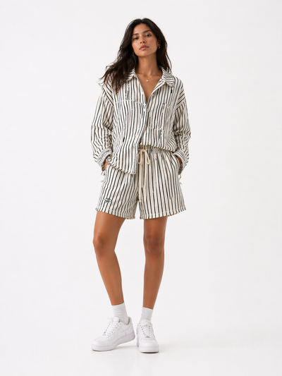Woman Soft linen shorts  - Black Stripes
