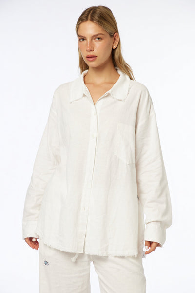 Woman Soft Linen Button-Up - White