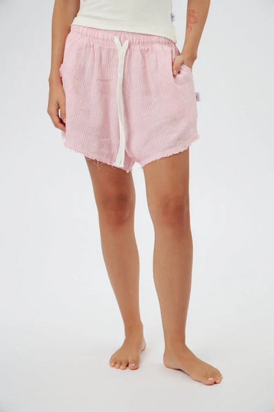 Pure Linen Women's Shorts — Pink & White Stripes