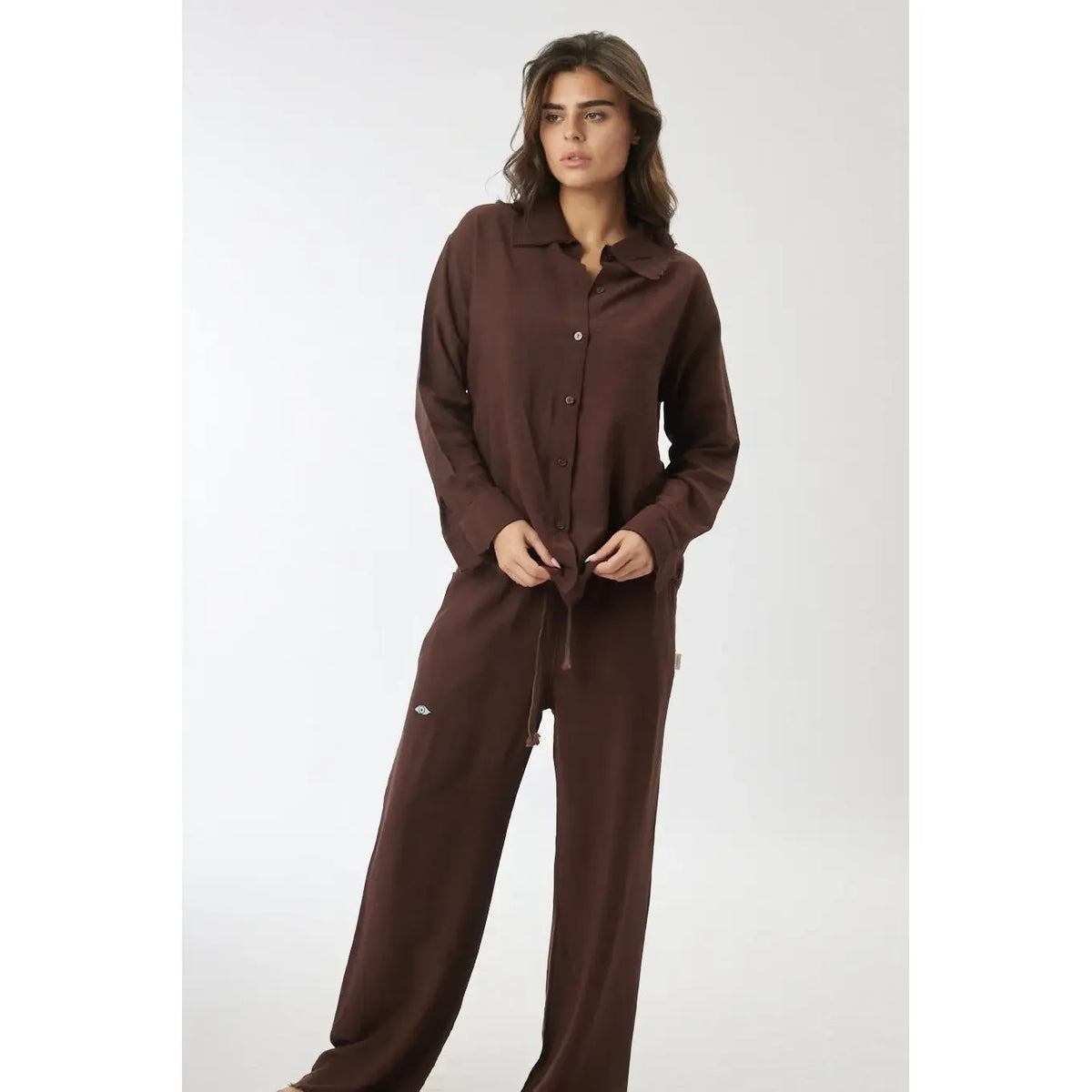 Woman Soft Linen Button-Up - Brown TFU-TFU shop