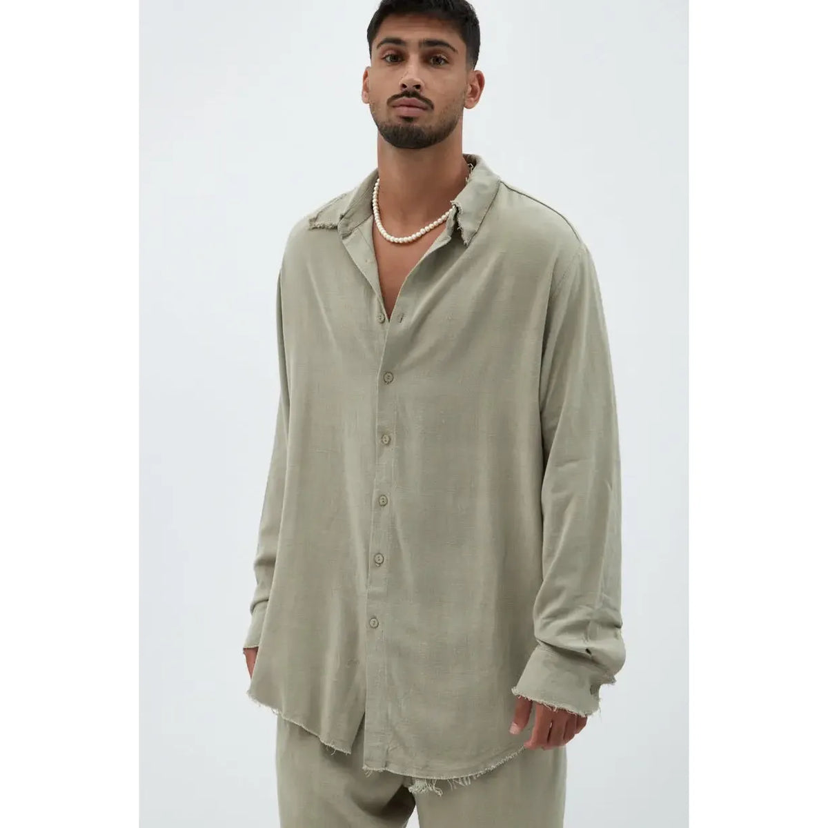 Soft Linen Long Sleeve Button-Up Shirt — Green TFU-TFU shop